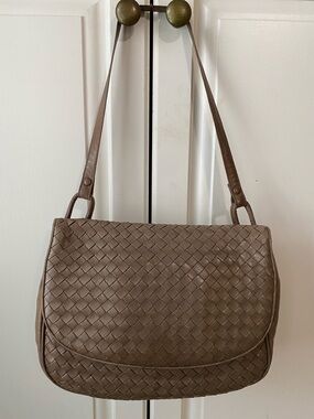 Bottega Venetia Intrecciato Woven Leather Bag Taupe Vintage Made in Italy